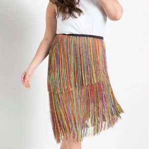 NWT Eloquii Multicolor Fringe Layered Tassel Angled Asymmetrical Skirt size 16